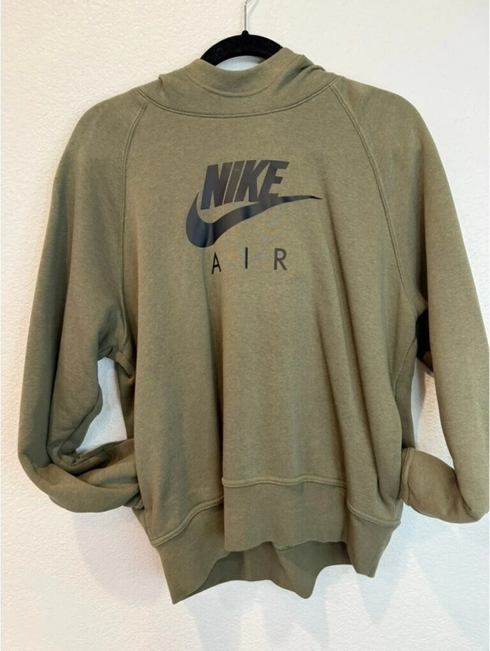 Nike Air Olive Green Hoodie Sweatshirt Size Large with Logo Tape Detail